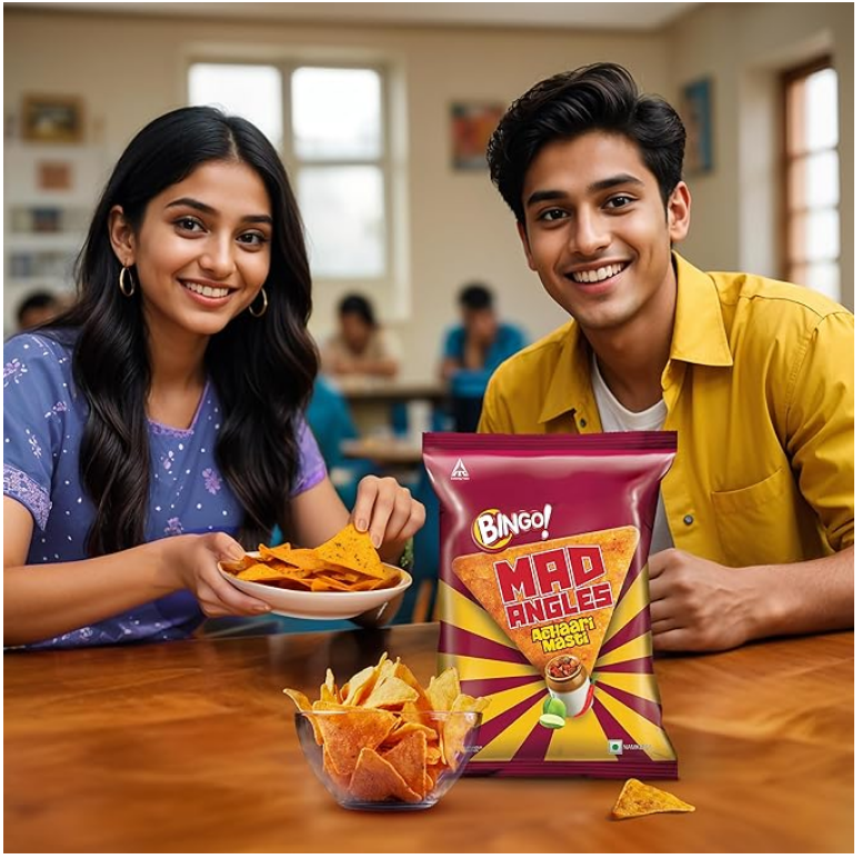 Bingo! Mad Angles Achaari Masti Mango Pickle Flavour Crunchy Triangle Chips Pack,