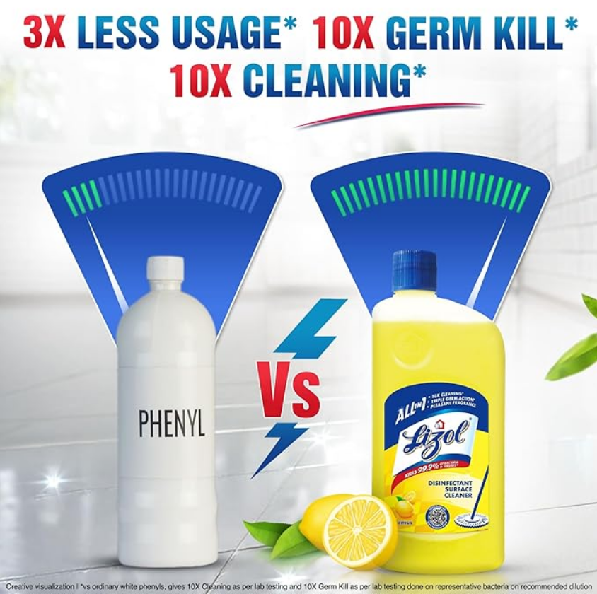 Lizol Disinfectant Surface & Floor Cleaner Liquid, Citrus - 1 Litre | Suitable for All Floor Cleaner Mops | Kills 99.9% Germs| India's #1 Floor Cleaner