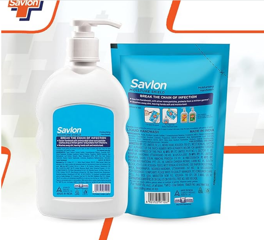 Savlon Moisture Shield Germ Protection Liquid Handwash 200ml pump + 175ml refill pouch combo
