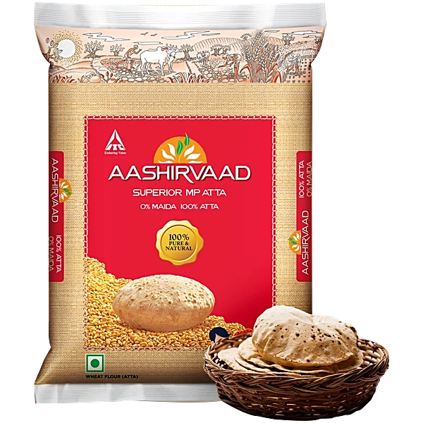 Aashirvaad Superior MP Atta – 5kg 100% Whole Wheat Flour, 0% Maida.