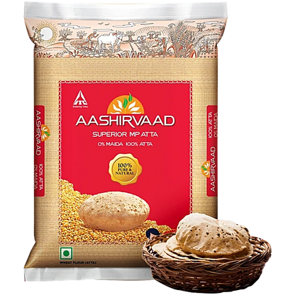 Aashirvaad Superior MP Atta – 5kg 100% Whole Wheat Flour, 0% Maida.