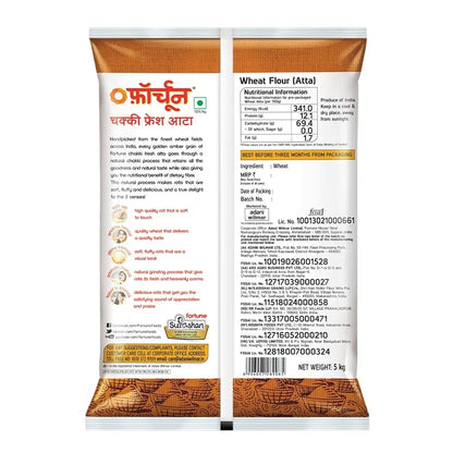 Fortune Chakki Fresh Atta - 5kg. 100% Atta, 0% Maida