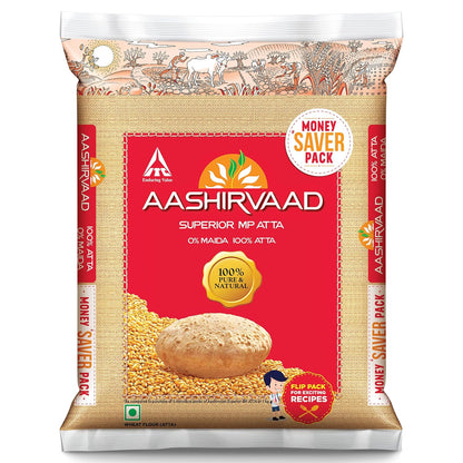 Aashirvaad Superior MP Atta – 5kg 100% Whole Wheat Flour, 0% Maida.