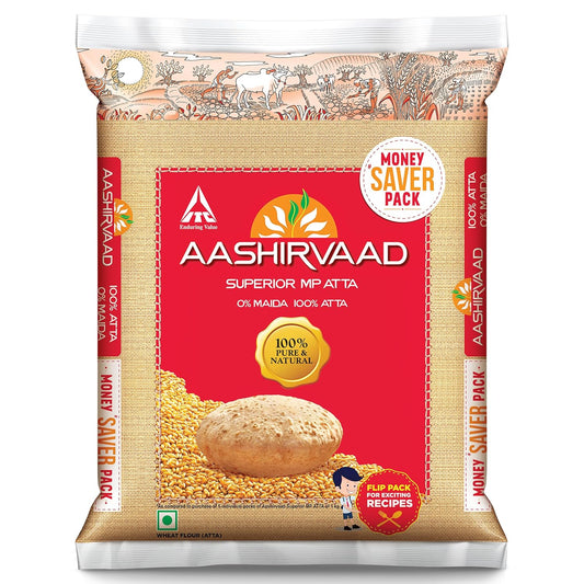 Aashirvaad Superior MP Atta – 5kg 100% Whole Wheat Flour, 0% Maida.