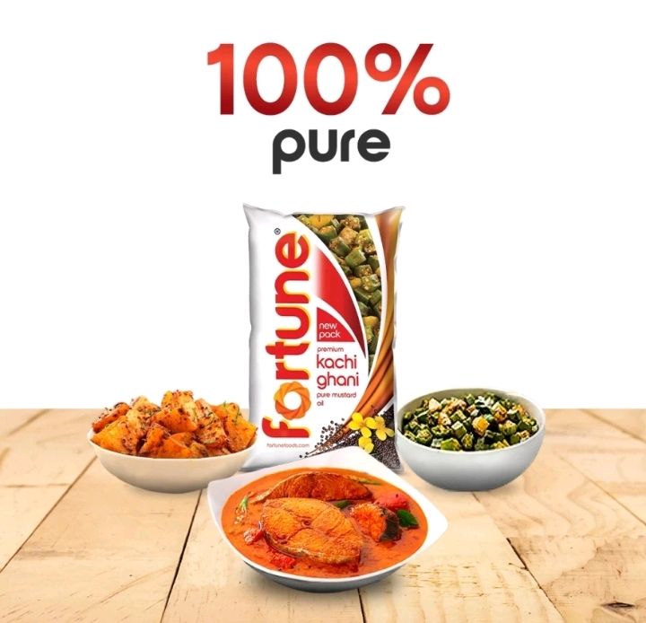 FORTUNE Premium kachi ghani pure Mustard Oil Pouch (Sarson Tel)  (1 L)