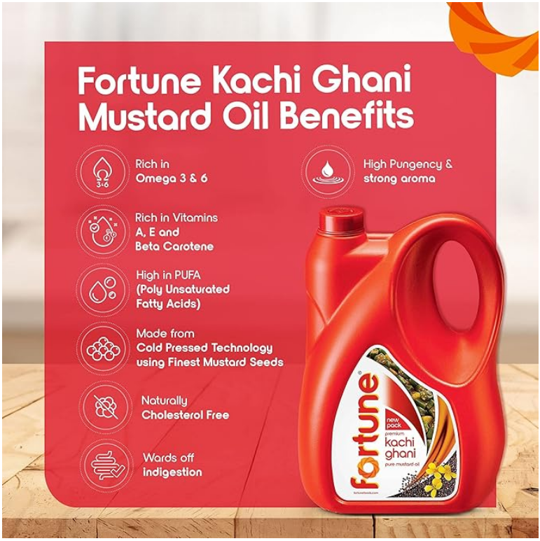 Fortune Premium Kachi Ghani Pure Mustard Oil 5L (4.5 Kg Jar)