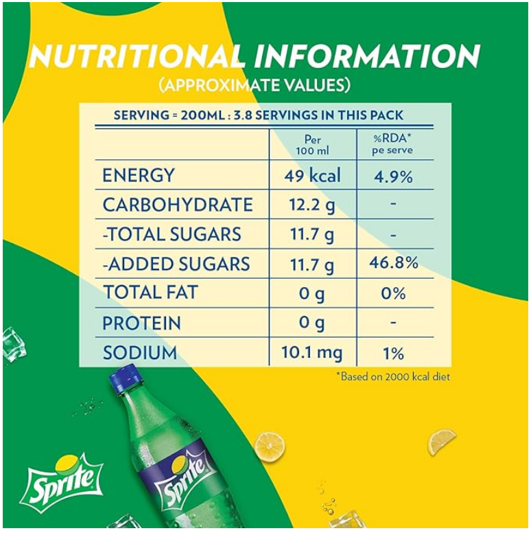Sprite Soft Drink PET Bottle, 750 ml – Clear & Refreshing Lemon-Lime Taste