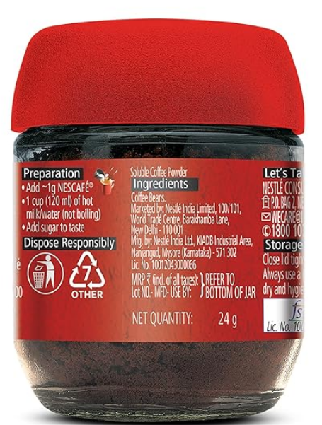 NESCAFE Classic Instant Coffee Powder | Great start to your morning | 100% Pure Coffee | 24g Jar