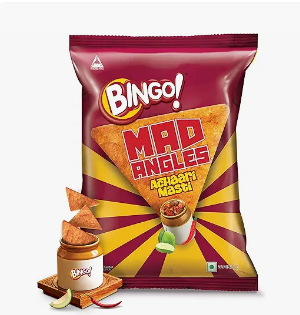 Bingo! Mad Angles Achaari Masti Mango Pickle Flavour Crunchy Triangle Chips Pack,