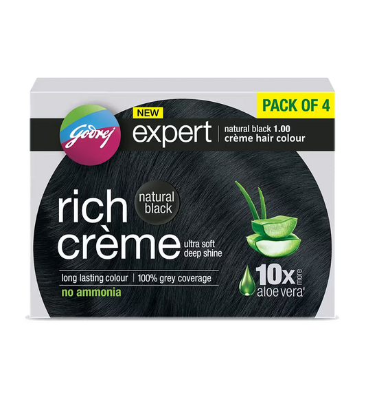 Godrej Natural Black 1.0 Rich Creme Hair Colour (20g+20ml) , Natural Black