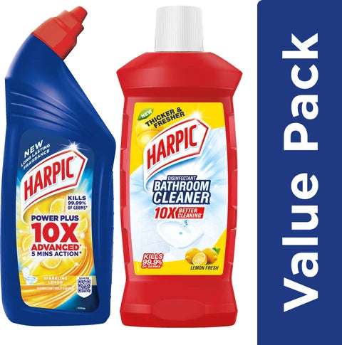 Harpic Disinfectant Bathroom Cleaner Liquid, Floral - 1L & Harpic Disinfectant Toilet Cleaner Liquid, Original - 1 L | India's # 1 Toilet Cleaner